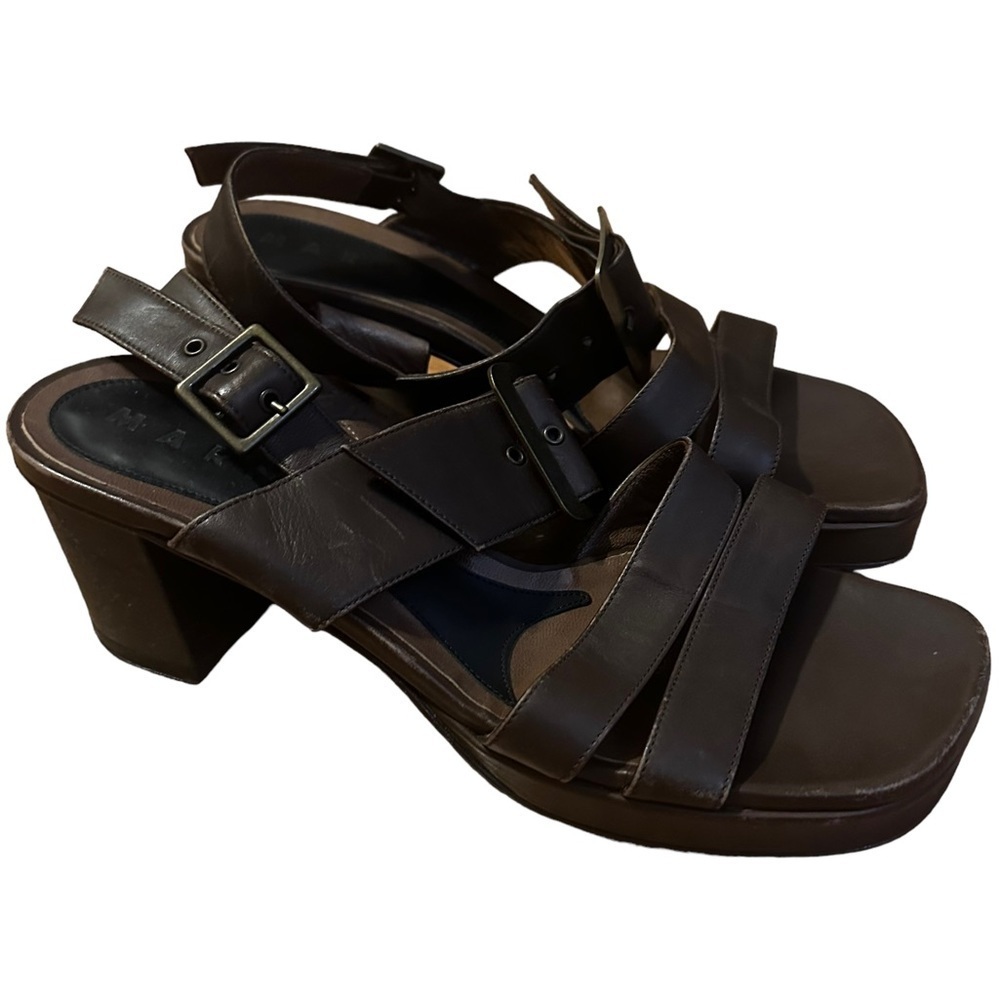 Marni Brown Leather Square Toe Chunky Heel Size 39